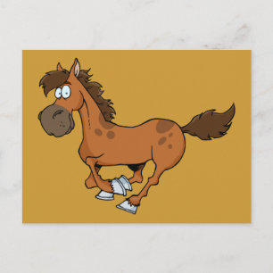 CARTE POSTALE FUNNY BROWN CARTOON CHEVAL EN COURSE DE GALLOPING
