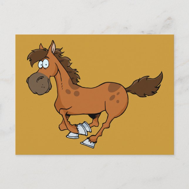 CARTE POSTALE FUNNY BROWN CARTOON CHEVAL EN COURSE DE GALLOPING (Devant)