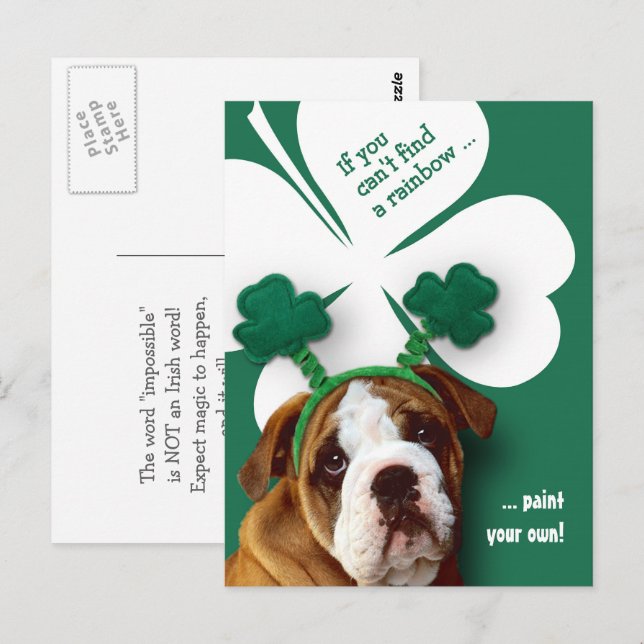 Carte Postale Funny Bulldog St. Patrick's Day Custom (Devant / Derrière)