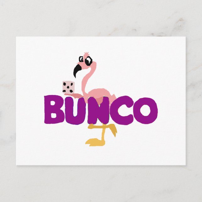 Carte Postale Funny Bunco Dice Jeu et Flamant rose rose (Devant)