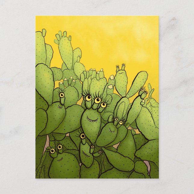 Carte Postale Funny Cactus Vert Jaune Succulent (Devant)