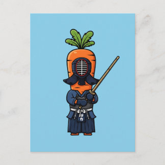 Carte Postale Funny Carrot Kendo Warrior Shinai Illustration