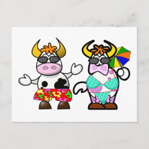 Carte Postale Funny Cartoon Beach Cow Couple Post Card