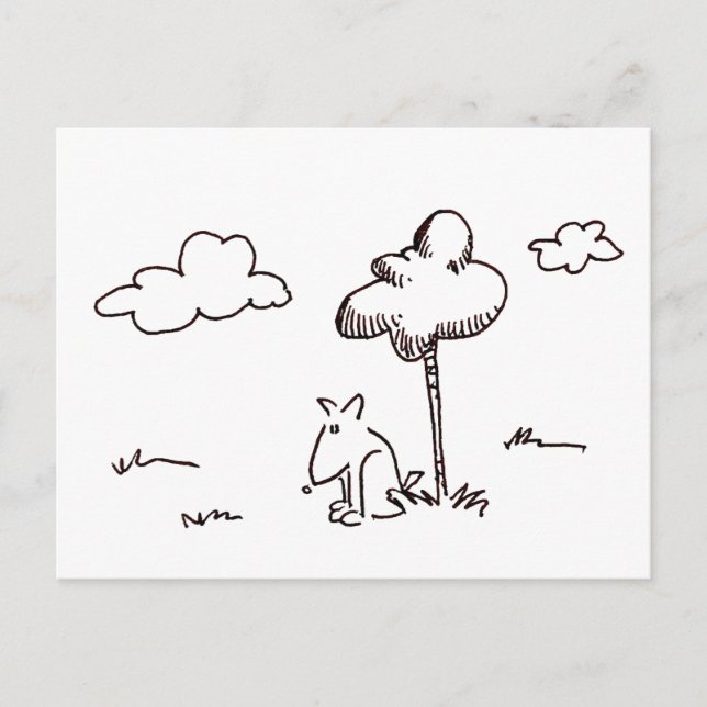 Carte Postale Funny Cartoon Dog Under Tree Drawing Post Card (Devant)