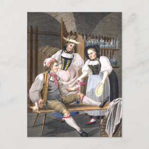 Carte Postale Funny Cave à vin Vintage Suisse scène de boisson 