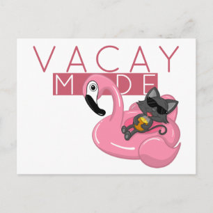Carte Postale Funny Chat Flamant rose Vacay mode vacances