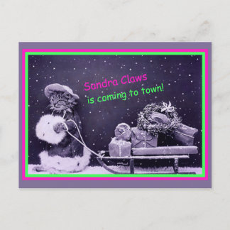 Carte Postale Funny Chat Noël Vintage