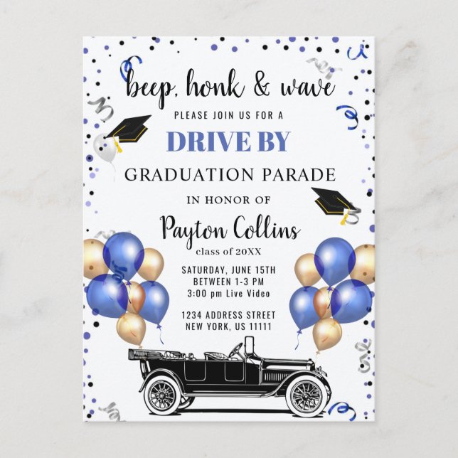 Carte Postale Funny Class of 2024 DRIVE BY Graduation Party (Devant)