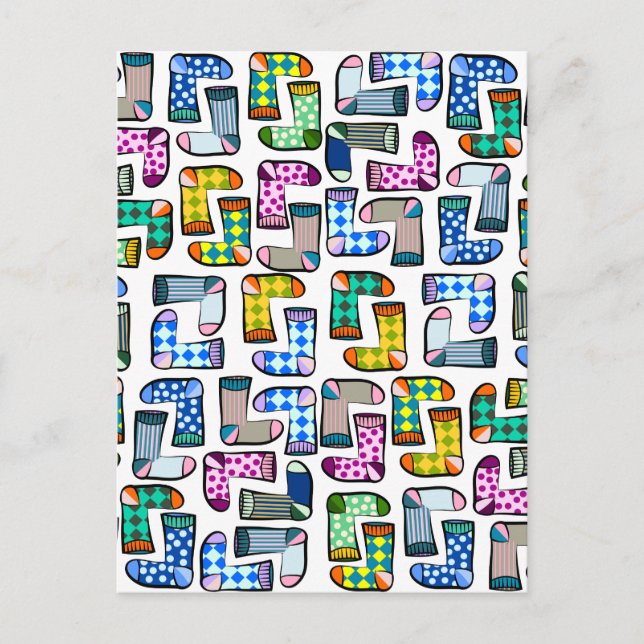 Carte Postale Funny coloré motif chaussette (Devant)
