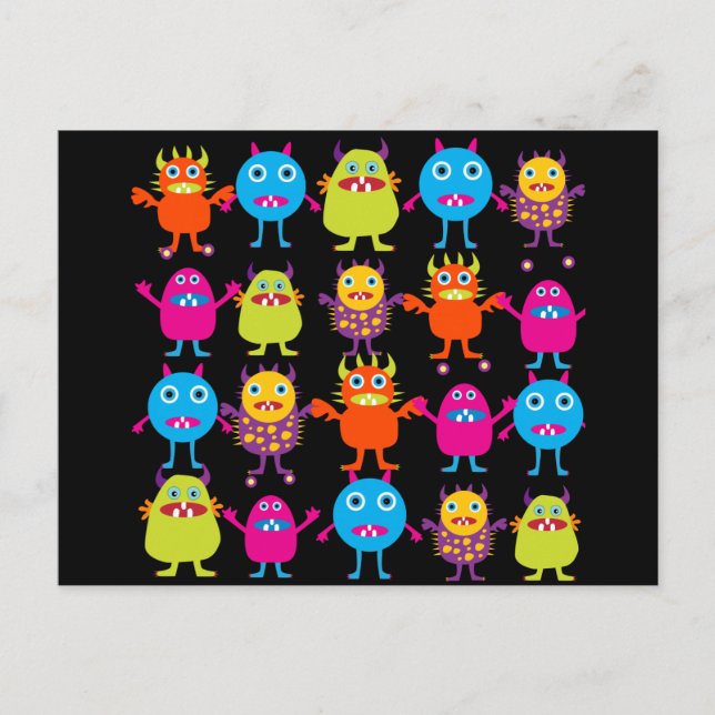 Carte Postale Funny Colorful Monster Party Créatures Caractères (Devant)