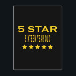 Carte Postale Funny Cool 16th Birthdays : Five Star Sixteen<br><div class="desc">Five Star Sixteen Year Old a stylish, cool and funny collection of fun toxts and venft ideas, designed for you to give your #1 Sixteen Year Old at Christmas, birthday, anniversaries, celebrations and special occasion. Each classic style gift for Five Star Sixteen Year Olds is customizable : add your own...</div>