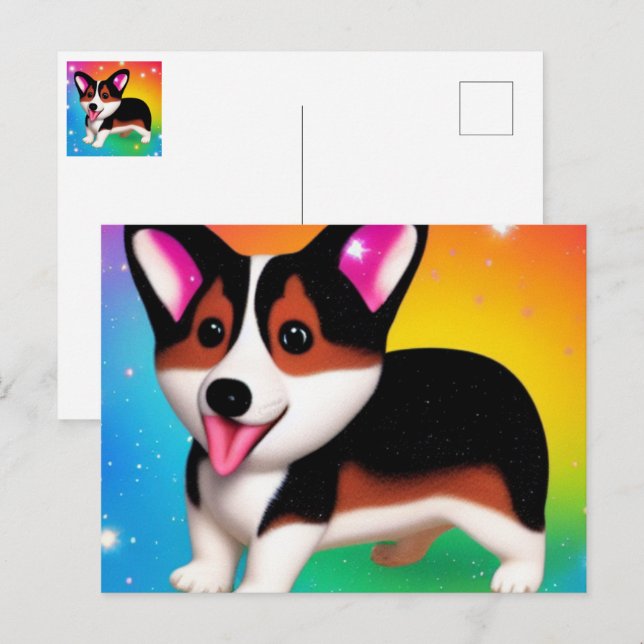Carte Postale Funny Corgi Puppy Dog   (Devant / Derrière)