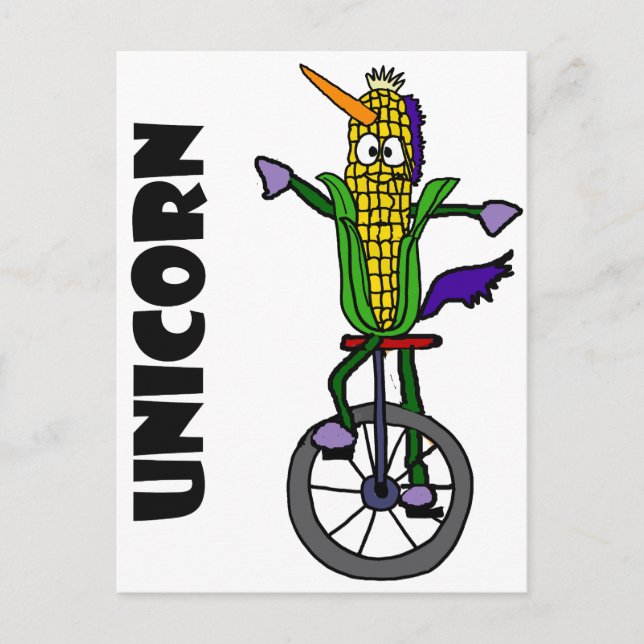 Carte Postale Funny Corn oreille équitation Unicycle UNICORN Des (Devant)