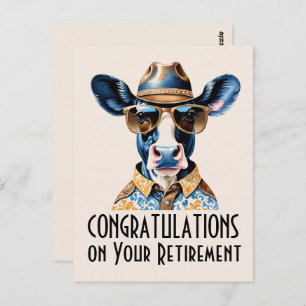 Carte Postale Funny Cow Cowboy Félicitations pour la retraite