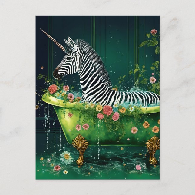Carte Postale Funny Cute Unicorn Zebra dans une baignoire (Devant)