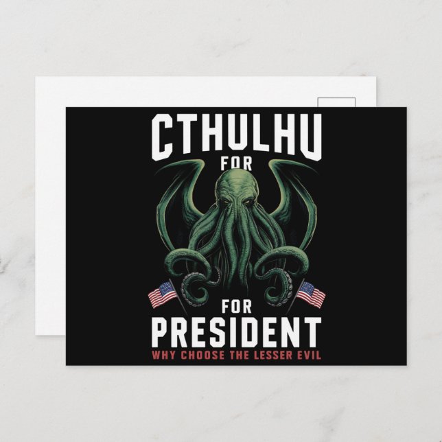 Carte Postale Funny Elections 2024 Cthulhu pour le président (Devant / Derrière)