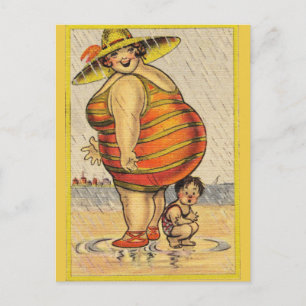 Carte Postale Funny Fat Lady sur la plage