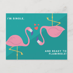 Carte Postale Funny Flamant rose bleu vert