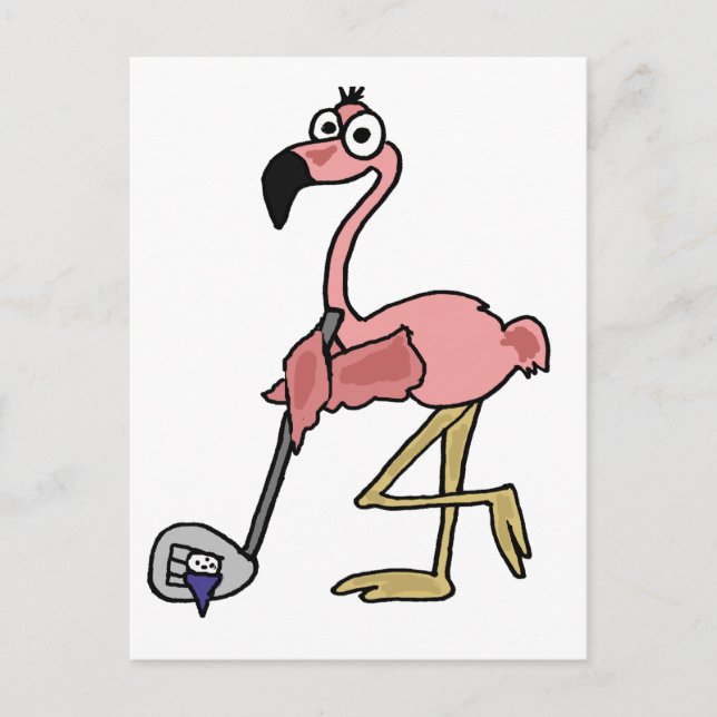 Carte Postale Funny Flamant rose rose Art de golf (Devant)