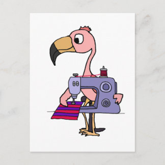 Carte Postale Funny Flamant rose rose avec machine à coudre