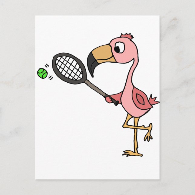 Carte Postale Funny Flamant rose Rose Jouer Au Tennis (Devant)