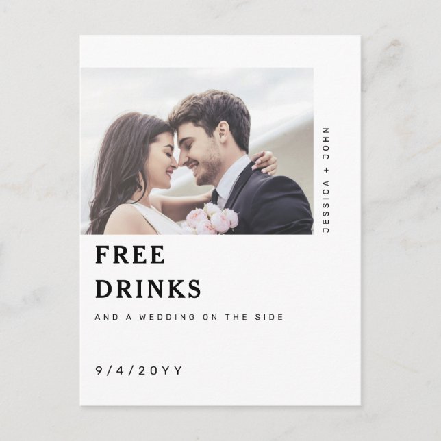 Carte Postale Funny Free Drink Photo Wedding Save the Date (Devant)