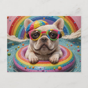 Carte Postale Funny French Bulldog Flottant coloré