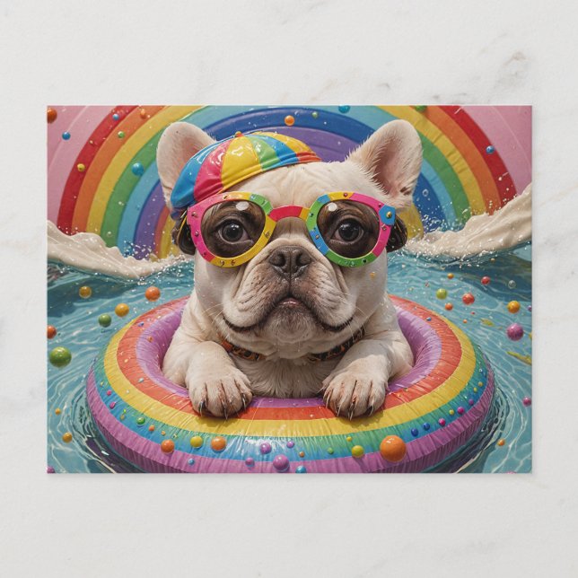 Carte Postale Funny French Bulldog Flottant coloré (Devant)