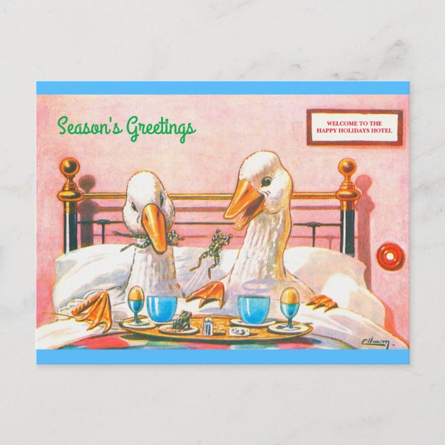Carte Postale Funny Geese Breakfast in Bed Christmas 1908 copie (Devant)