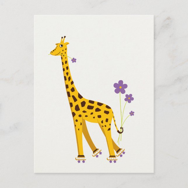 Carte Postale Funny Giraffe Roller Patinage (Devant)