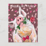 Carte Postale Funny Happy Birthday Card Porc Gentleman avec Rose<br><div class="desc">Cartes d'Anniversaire amusantes avec un cochon de Gentleman avec un Rose - Design de peinture MIGNED - ou ajouter votre texte / nom</div>