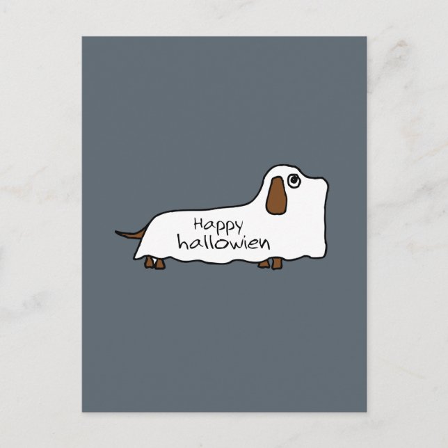 Carte Postale Funny Happy hallowiener wiener chien fantôme hallo (Devant)