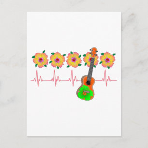 Carte Postale Funny Heartbeat EKG Line pour Ukulele Music