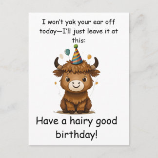 Carte Postale Funny Highland Yak: Hairy Good Birthday Puns