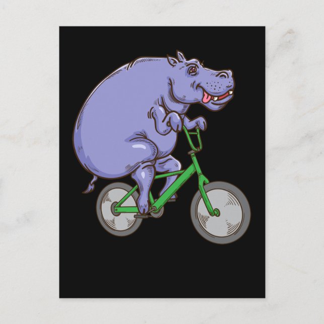 Carte Postale Funny Hippo équitation vélo Hippopotamus enfants H (Devant)