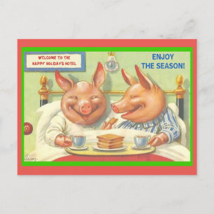 Carte Postale Funny Holiday Pigs Bonnes Fêtes copie Vintage
