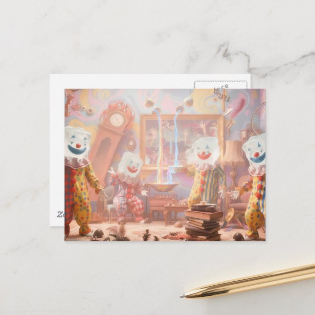 Carte Postale Funny icecube clowns surreal circus (Devant/Arrière en situation)