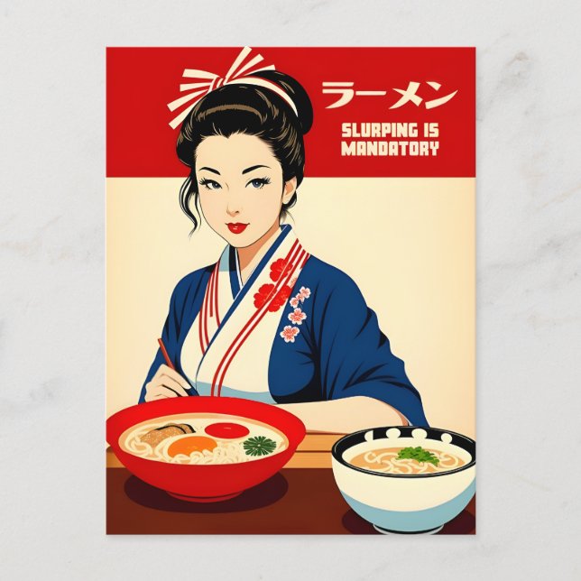 Carte Postale Funny Kawaii Style rétro Japon Foodie Ramen (Devant)