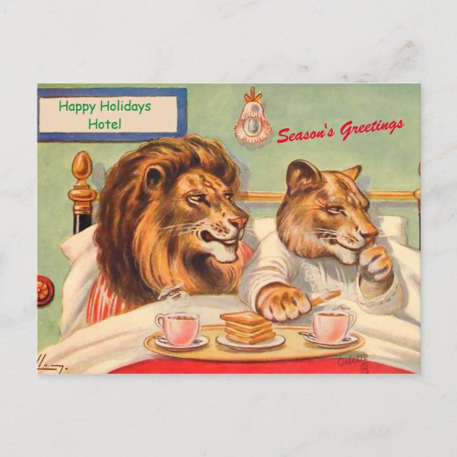 Carte Postale Funny Lions in Holiday Hotel Bonnes Fêtes (Devant)