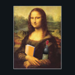 Carte Postale Funny Mona Lisa avec du vin et du livre<br><div class="desc">Amusante Mona Lisa altérée portant une bouteille de vin et un livre. Les amateurs de livres, les amateurs de vin et les membres du club de lecture comprendront qu'elle a beaucoup à sourire. Ajoutez votre propre texte au verso si vous voulez l'utiliser pour un envoi de groupe ou un événement....</div>