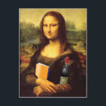 Carte Postale Funny Mona Lisa avec du vin et du livre<br><div class="desc">Amusante Mona Lisa altérée portant une bouteille de vin et un livre. Les amateurs de livres, les amateurs de vin et les membres du club de lecture comprendront qu'elle a beaucoup à sourire. Ajoutez votre propre texte au verso si vous voulez l'utiliser pour un envoi de groupe ou un événement....</div>