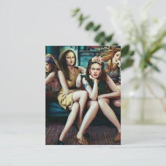 Carte Postale Funny Mona Lisa avec son équipe d'amis filles