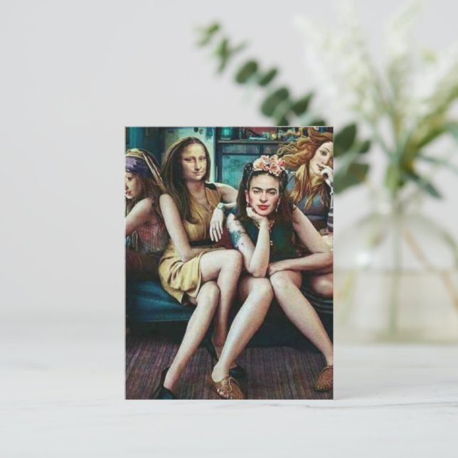 Carte Postale Funny Mona Lisa avec son équipe d'amis filles (Debout devant)