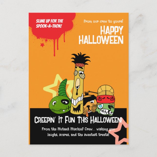 Carte Postale Funny Monstres Zombies Halloween Dessin (Devant)