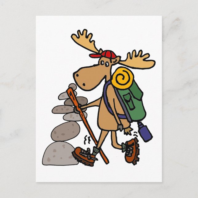 Carte Postale Funny Moose Hiking with Cairn Cartoon (Devant)