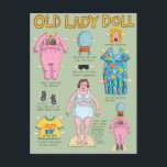 Carte Postale FUNNY Over the Hill Old Lady Paper Doll<br><div class="desc">Une poupée en papier d'une vieille dame montrant tous ses mecs tape-à-l'oeil, y compris un muumuu, de grandes chaussures confortables et un super cool toute la journée. Des vêtements de cette vieille dame. Un cadeau ou une carte super et drôle pour la vieille dame, la personne âgée, au-dessus de la...</div>