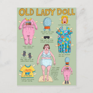Carte Postale FUNNY Over the Hill Old Lady Paper Doll