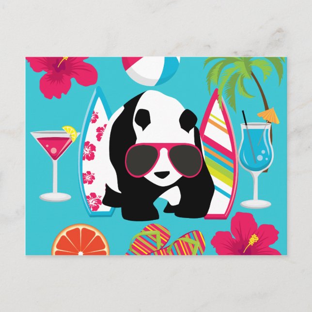 Carte Postale Funny Panda Bear Beach Bum Cool Lunettes de soleil (Devant)
