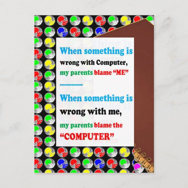 Carte Postale FUNNY Parents Computer Blame Jeu Plaisanteries Com (Devant)