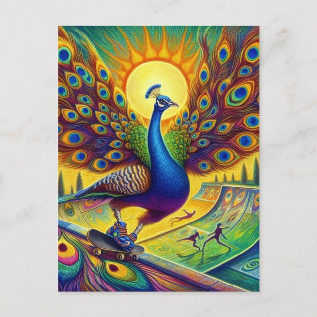 Carte Postale Funny Peacock Skateboard (Devant)